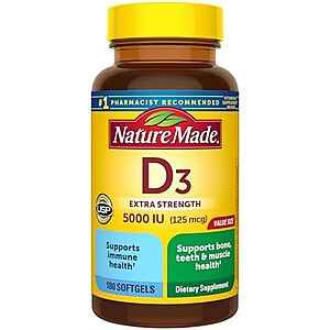 [SnS, AC] $7.57* | 180-Count Nature Made Vitamin D3 125 mcg 5000 IU Softgels (180-Day Supply) at Amazon