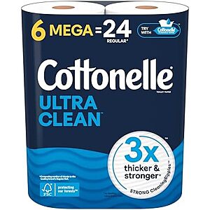 [AC] $5.99 | 6-Pack 284-Sheets Cottonelle Ultra Clean Toilet Paper Mega Rolls at Amazon