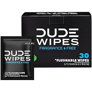 [SnS] $3.11* | 30-Count Dude Wipes Fragrance Free On-The-Go Flushable Personal Wipes at Amazon