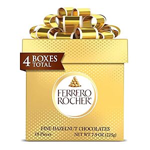$21.71 | 4-Pack 7.9-Oz Ferrero Rocher Christmas Holiday Gourmet Milk Chocolate Hazelnut Chocolate Gift Boxes at Amazon ($5.43 each)