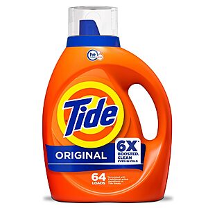 Tide Laundry Detergent Liquid, Original Scent, 64 Loads, 80 FL OZ, x 3 and Tide 84oz Free&Gentle  $51.95, get $15 Amazon Credit AND $15 P&G Rebate