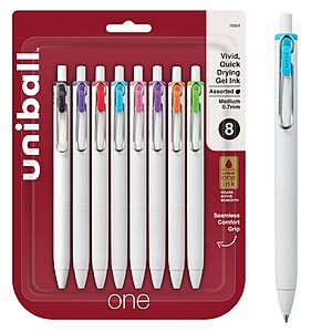 8-Pack uniball one Retractable Gel Pens (Medium Point, 0.7mm, Assorted Ink) $5.79 + Free Shipping w/ Prime or on $35+