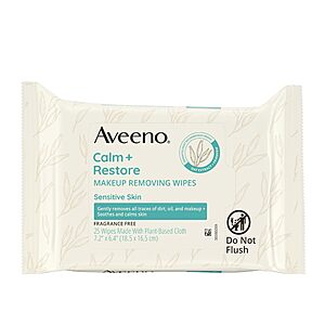 25-Count Aveeno Calm + Restore Nourishing Makeup Remover Face Wipes $4.53 w/ S&S + Free Shipping w/ Prime or on $35+