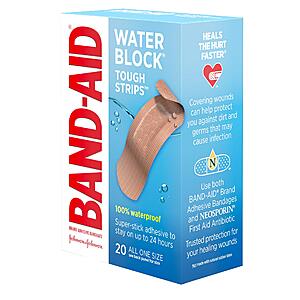 20-Count Band-Aid Brand Water Block Waterproof Tough Adhesive Bandages $2.58 w/ S&S + Free Shipping w/ Prime or on $35+
