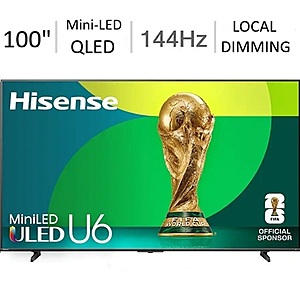 Hisense 100" U65QFC Series 144Hz QLED MiniLED Smart TV (2025) + $100 Prime Video Credit + 5 Yr Wty + Installation @ Costco $1499.99