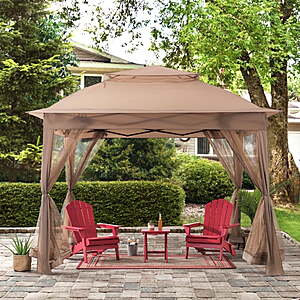 11' x 11' SUNJOY Outdoor Soft Top Patio umbrella Steel 2-Tier Backyard Portable Pop Up Gazebo w/ Netting (Khaki) $84.81 + Free Shipping