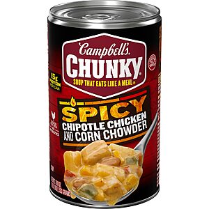 Campbell’s Chunky Soup, Chipotle Chicken Corn Chowder Soup, 18.8 oz Can~$1.55 With S&S @ Amazon