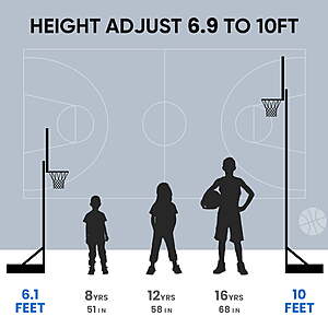 6.1' - 10' Edx Adjustable Outdoor Basketball Hoop $89.93 + Free Shipping
