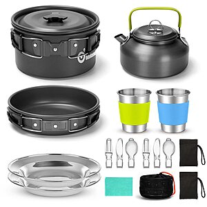 15-Piece Odoland Camping Cookware Mess Kit $19.99 + Free Shipping w/ Prime or on $35+