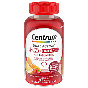 110-Count Centrum MultiGummies Multi+ Omega 3 Dual Action Adult Multivitamin (Strawberry/Lemon/Orange) $8.79 + $3 Walmart Cash + Free S&H w/ Walmart+ or on $35+