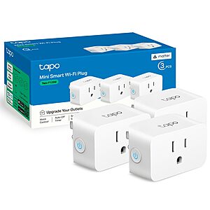TP-Link Tapo Matter Supported Smart Plug Mini, Compact Design, 15A/1800W Max, Super Easy Setup, Works with Apple Home, Alexa & Google Home, UL Certified, 2.4G Wi-Fi Only $19.99