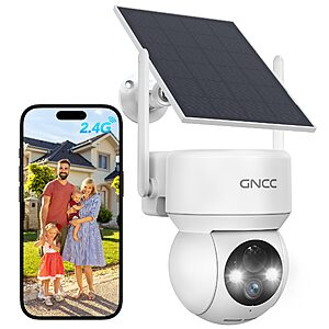 GNCC Solar Security Cameras Wireless Outdoor 2.4G WiFi, 360° View, Solar/Battery Powered, AI Human Detection, Color Night Vision, 2-Way Audio $24.99