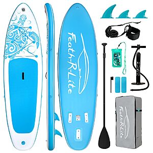 FEATH-R-LITE Inflatable Paddle Board w/ Pump, Adjustable Paddle, Leash, Three Fins & Backpack $79.99 + Free Shipping