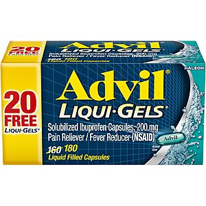 Select Amazon Accounts: Advil Liqui-Gels Pain Reliever and Fever Reducer, Pain Medicine for Adults with Ibuprofen 200mg for Headache, Backache.... - 180 ct. - $9.85 w/ S&S Coupon!