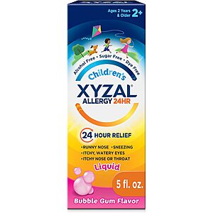 Select Accounts: Xyzal Children's 24 Hour Allergy Relief Medicine for Kids, Levocetirizine Dihydrochloride Liquid Antihistamine, Bubble Gum, 5 Fl. oz. $6.39 w/ Coupon!