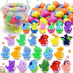 BicMan 36 Pack Prefilled Easter Eggs with Dinosaur Pop Fidget Toys, Easter Egg Hunt Basket Stuffers for Kids, Easter Classroom Party Favors Prizes $9.99