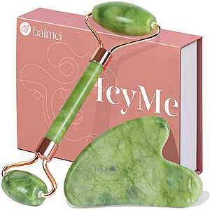 BAIMEI IcyMe Gua Sha & Jade Roller Facial Tools Face Roller and Gua Sha Set for Puffiness and Redness Reducing Skin Care Routine, Self Care Gift for Men Women - Green $7.49
