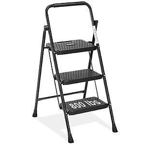 Sweetcrispy 3 Step Ladder Folding Step Stool (800lbs Sturdy) $27.98 + Free Shipping w/ Prime or on $35+